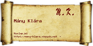 Mány Klára névjegykártya